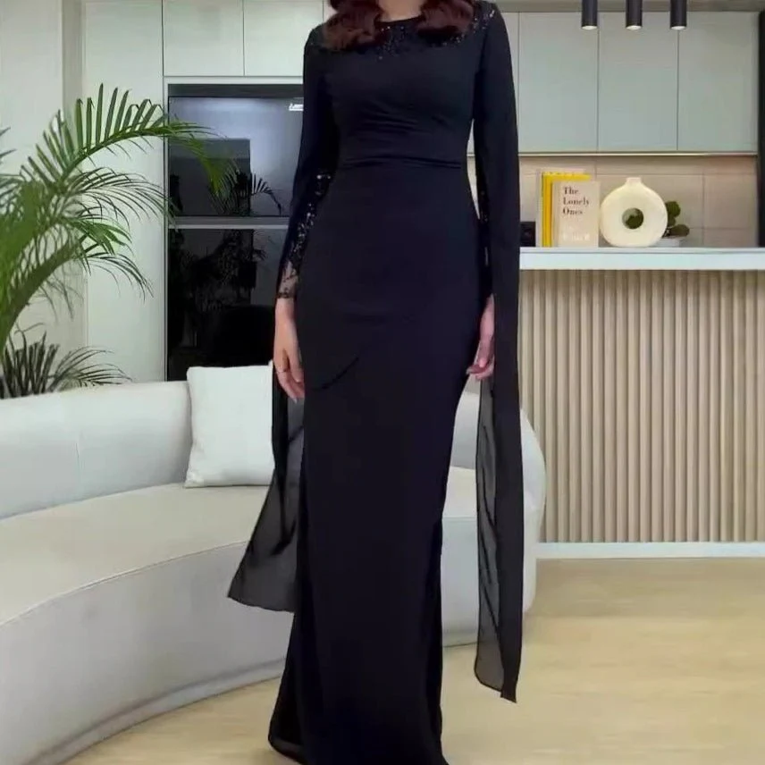 Sequin Embellished Formal Dress | Long Sleeve Ruched Bodycon Dress(MS272) - Image 5