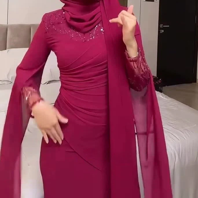 Sequin Embellished Formal Dress | Long Sleeve Ruched Bodycon Dress(MS272) - Image 9
