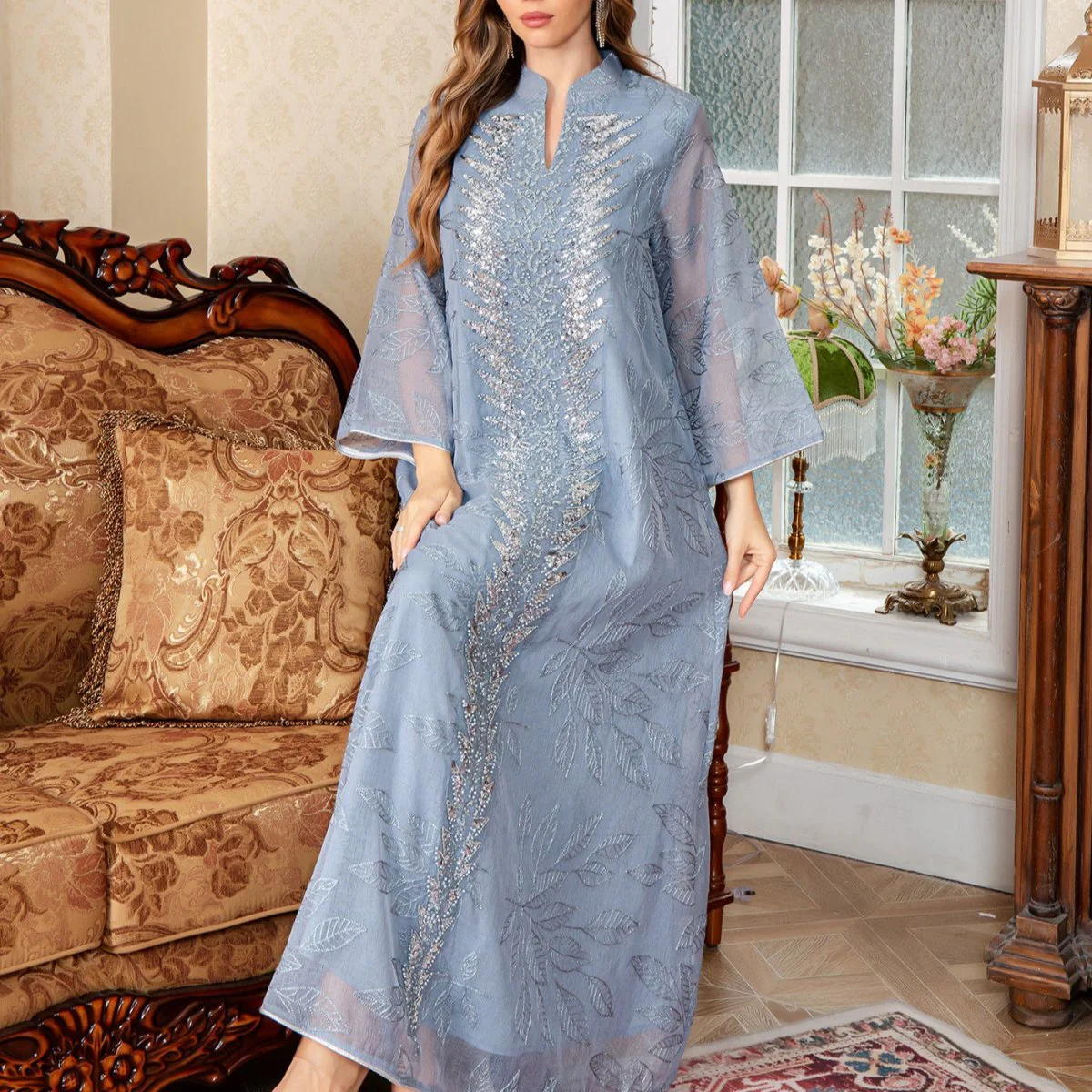 Sequin Embroidered Mesh Abaya (MA415) - Image 11