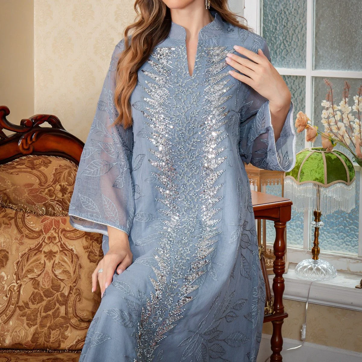 Sequin Embroidered Mesh Abaya (MA415) - Image 12