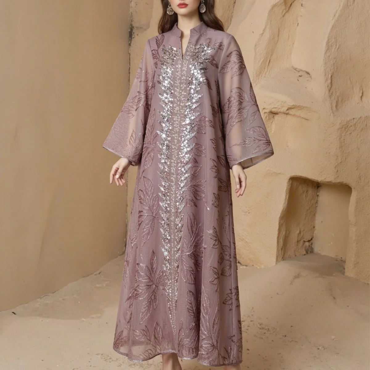 Sequin Embroidered Mesh Abaya (MA415) - Image 13