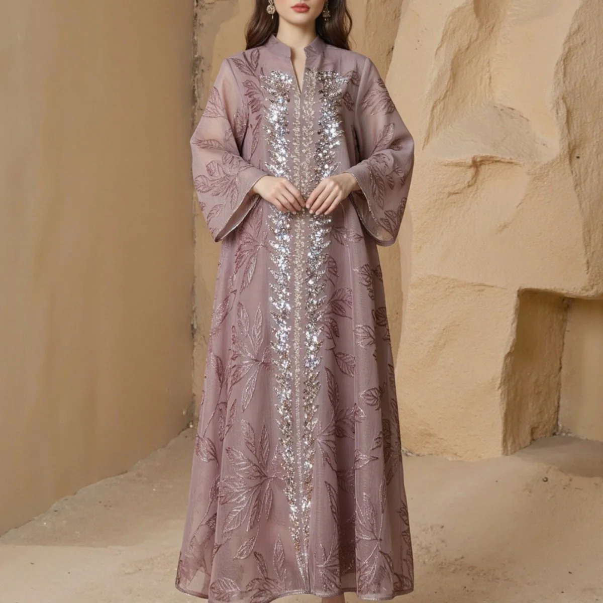Sequin Embroidered Mesh Abaya (MA415) - Image 14