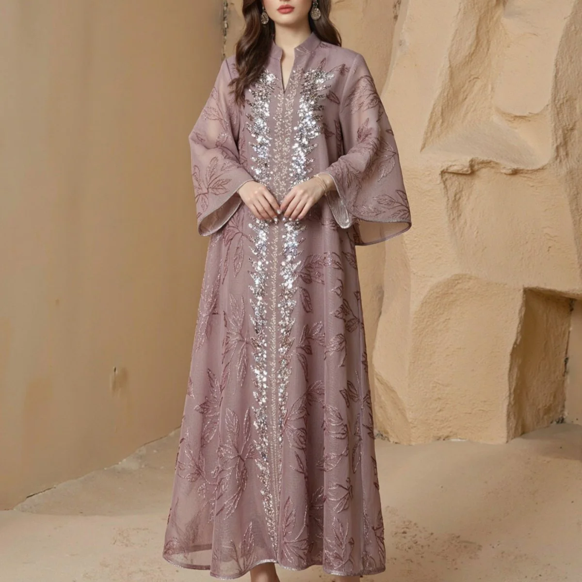 Sequin Embroidered Mesh Abaya (MA415) - Image 15