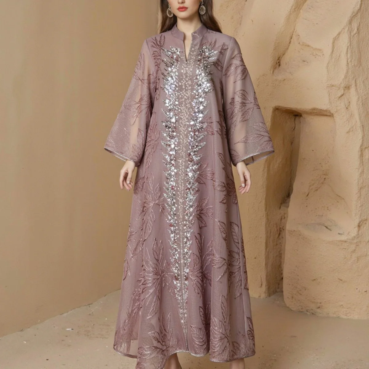 Sequin Embroidered Mesh Abaya (MA415) - Image 16