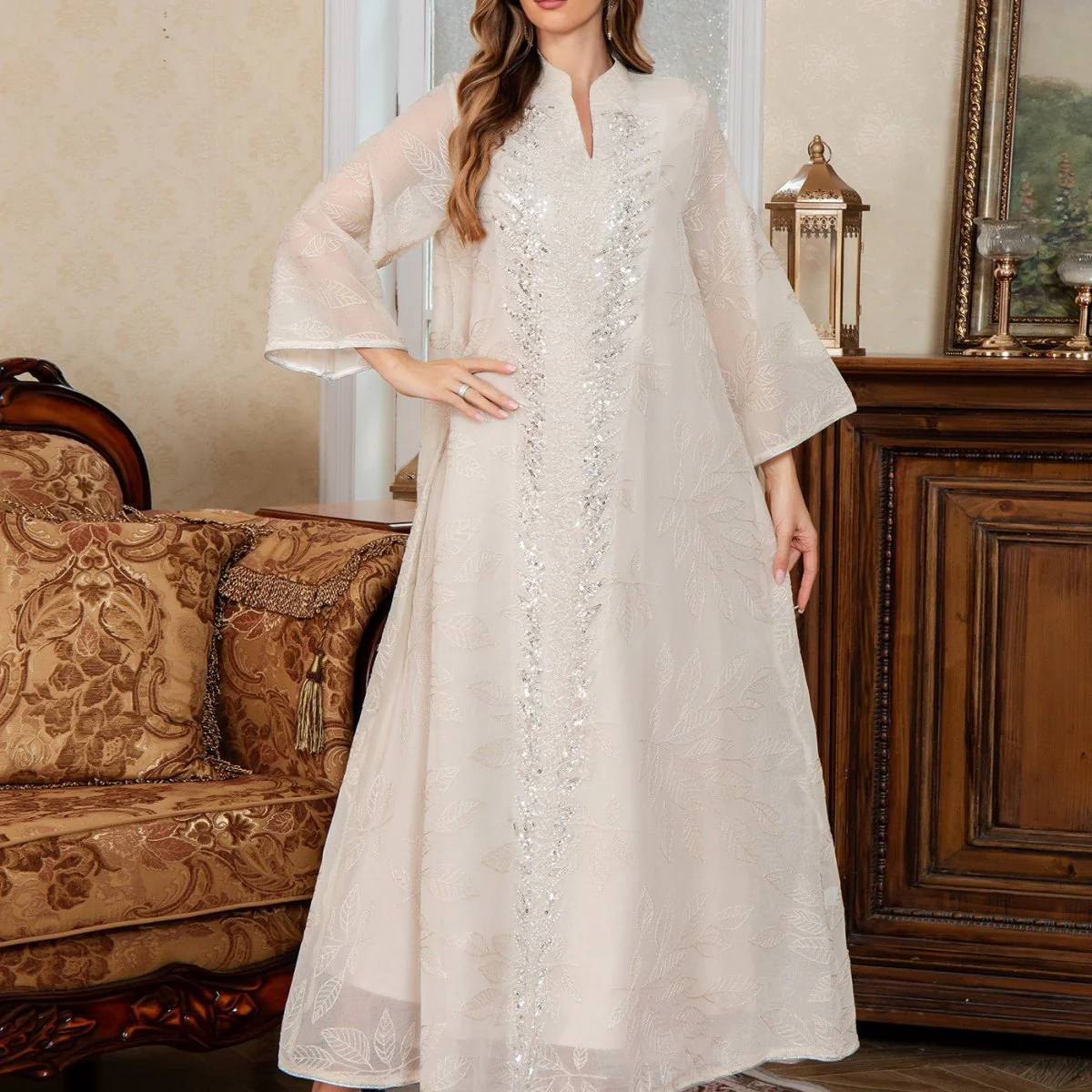 Sequin Embroidered Mesh Abaya (MA415) - Image 4