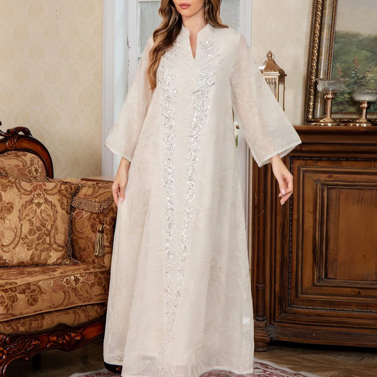 Sequin Embroidered Mesh Abaya (MA415) - Image 5