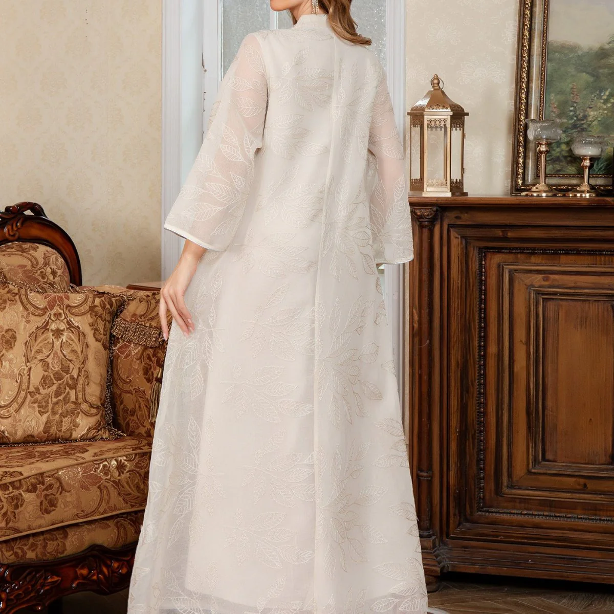 Sequin Embroidered Mesh Abaya (MA415) - Image 6