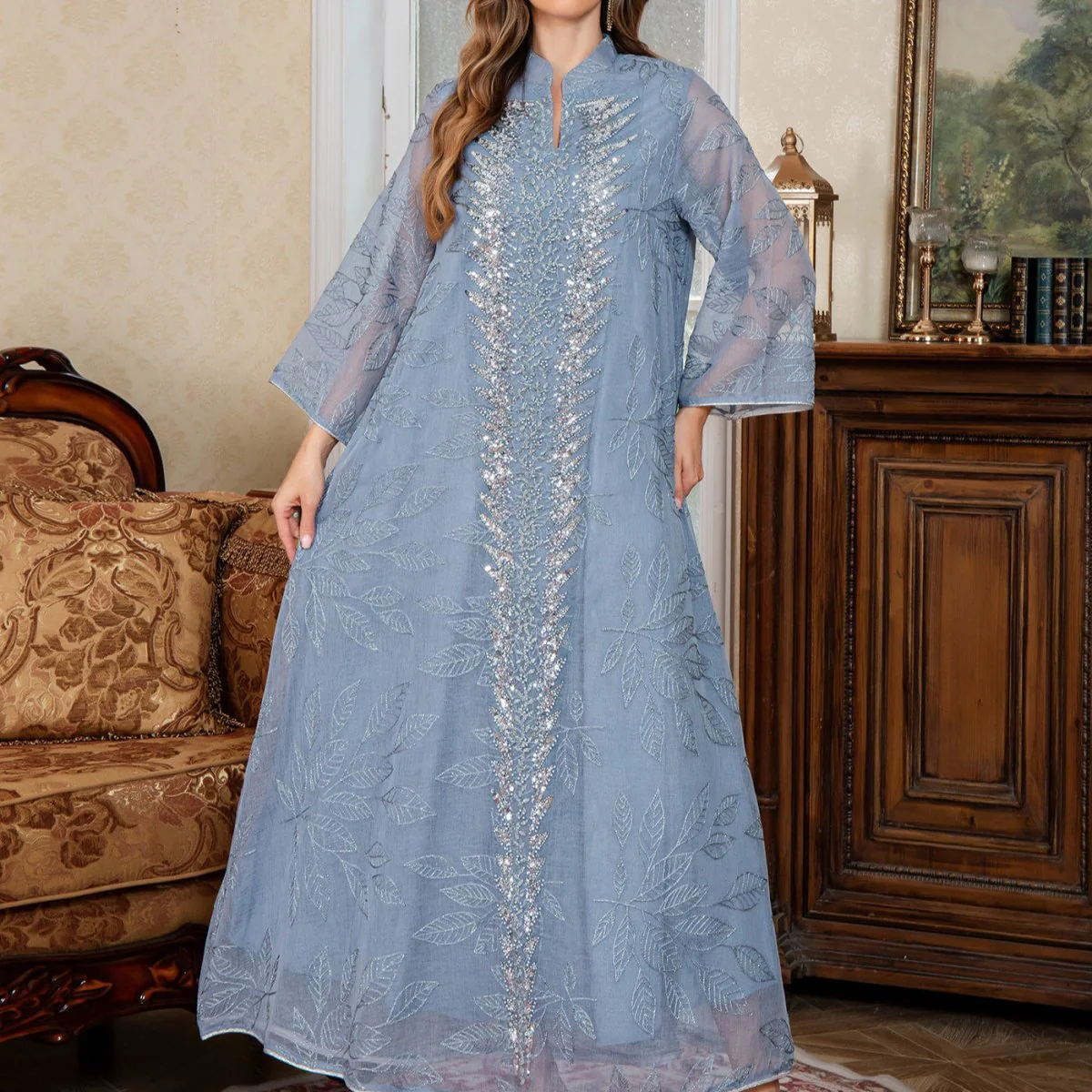 Sequin Embroidered Mesh Abaya (MA415) - Image 9