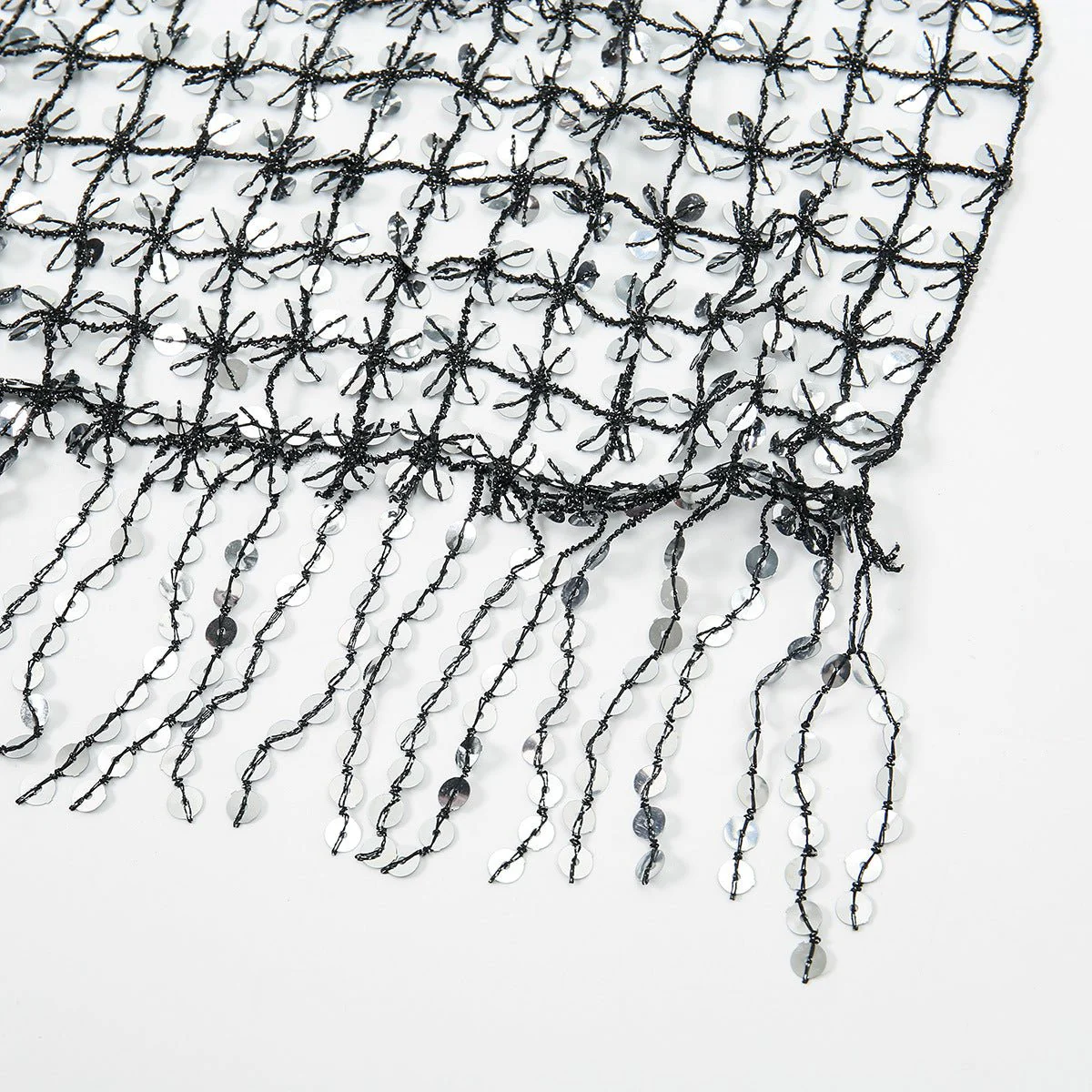 Sequin Mesh Shawl Hijab with Fringe(MH206) - Image 8