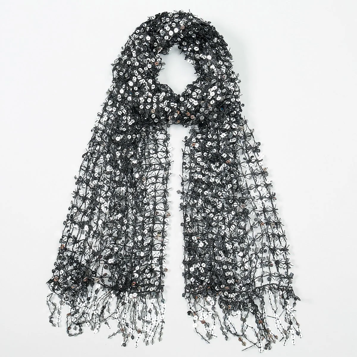Sequin Mesh Shawl Hijab with Fringe(MH206) - Image 9