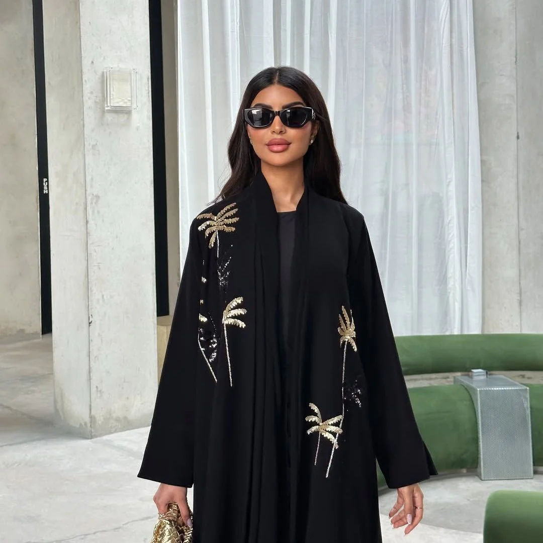 Sequin Palm Tree Embroidered Abaya(MOA252) - Image 2