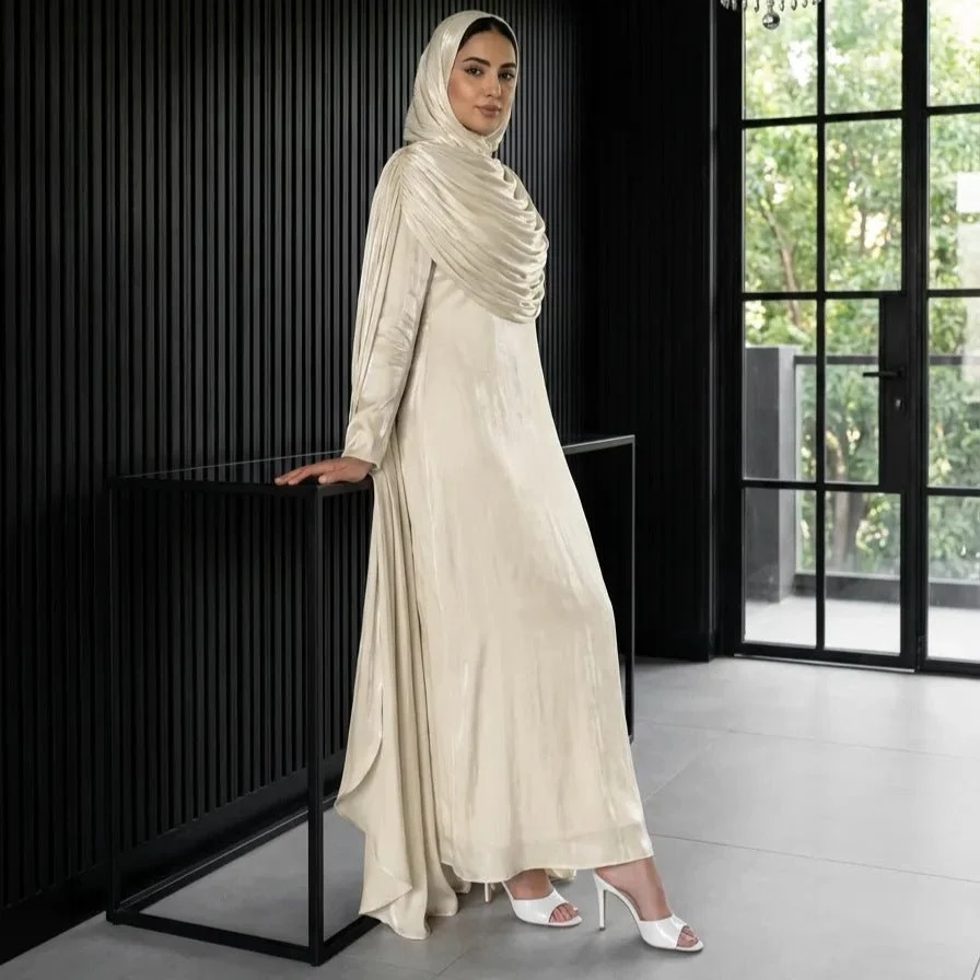 Shimmer Island Silk Cape Sleeve Abaya Dress with Matching Hijab(MA429) - Image 3