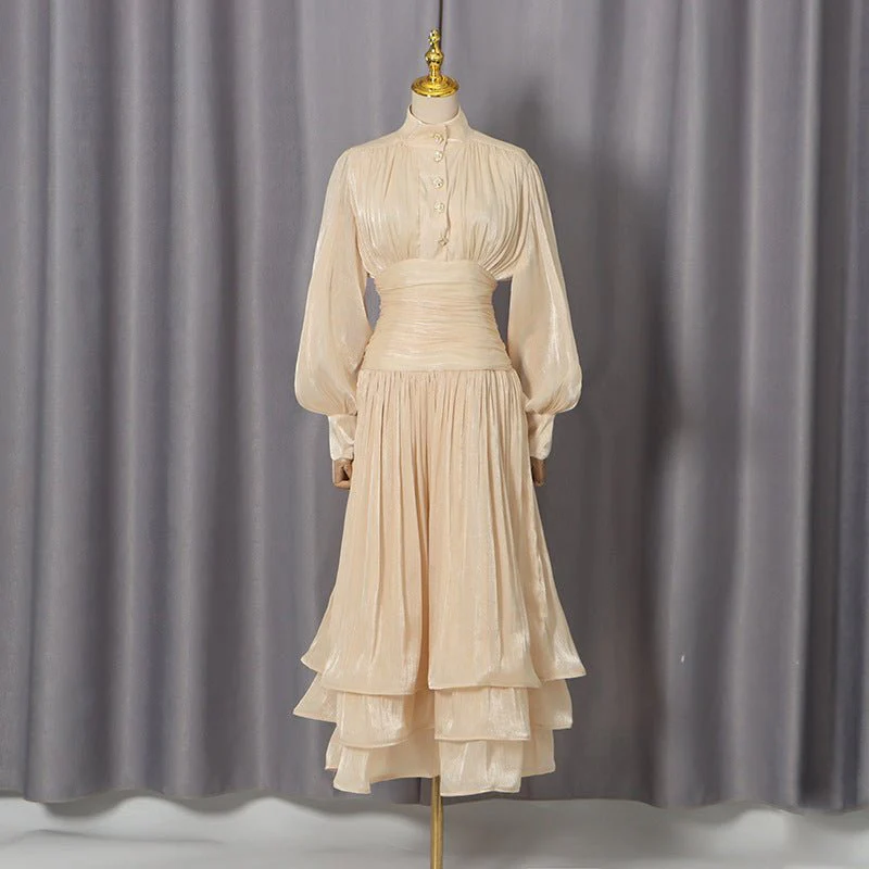 Shimmer Tiered Ruffle Dress with Pearl Buttons(MS322) - Image 5