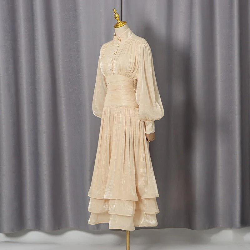 Shimmer Tiered Ruffle Dress with Pearl Buttons(MS322) - Image 6