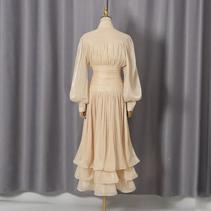 Shimmer Tiered Ruffle Dress with Pearl Buttons(MS322) - Image 7