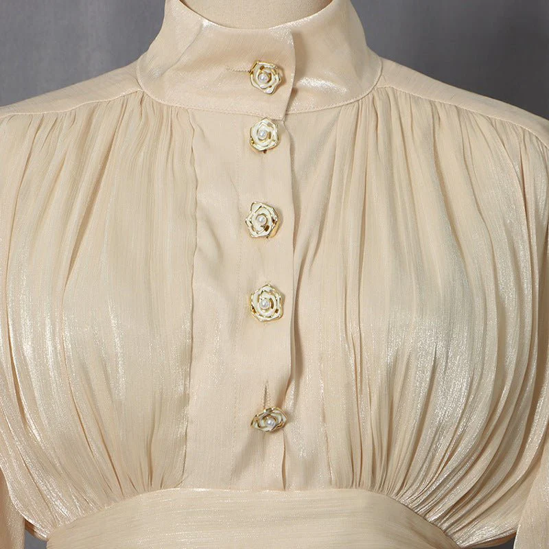 Shimmer Tiered Ruffle Dress with Pearl Buttons(MS322) - Image 8