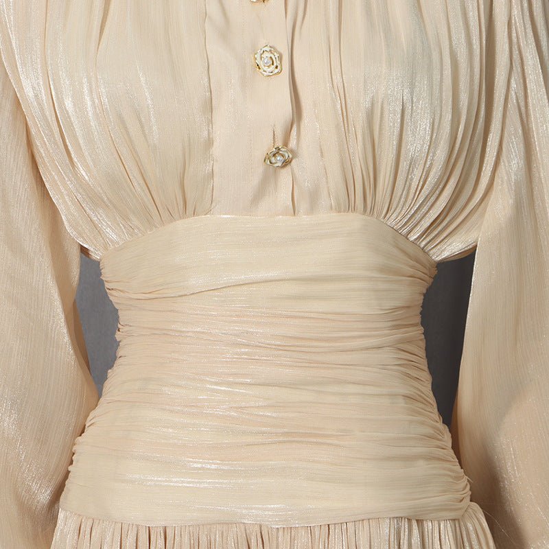 Shimmer Tiered Ruffle Dress with Pearl Buttons(MS322) - Image 9