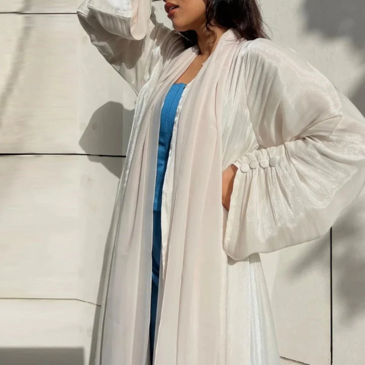 Shiny Satin Open Abaya | Shiny Abaya With Flying Sleeves (MOA141) - Image 10