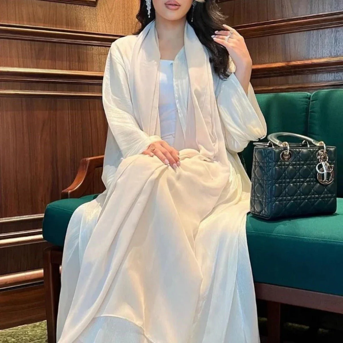 Shiny Satin Open Abaya | Shiny Abaya With Flying Sleeves (MOA141) - Image 12
