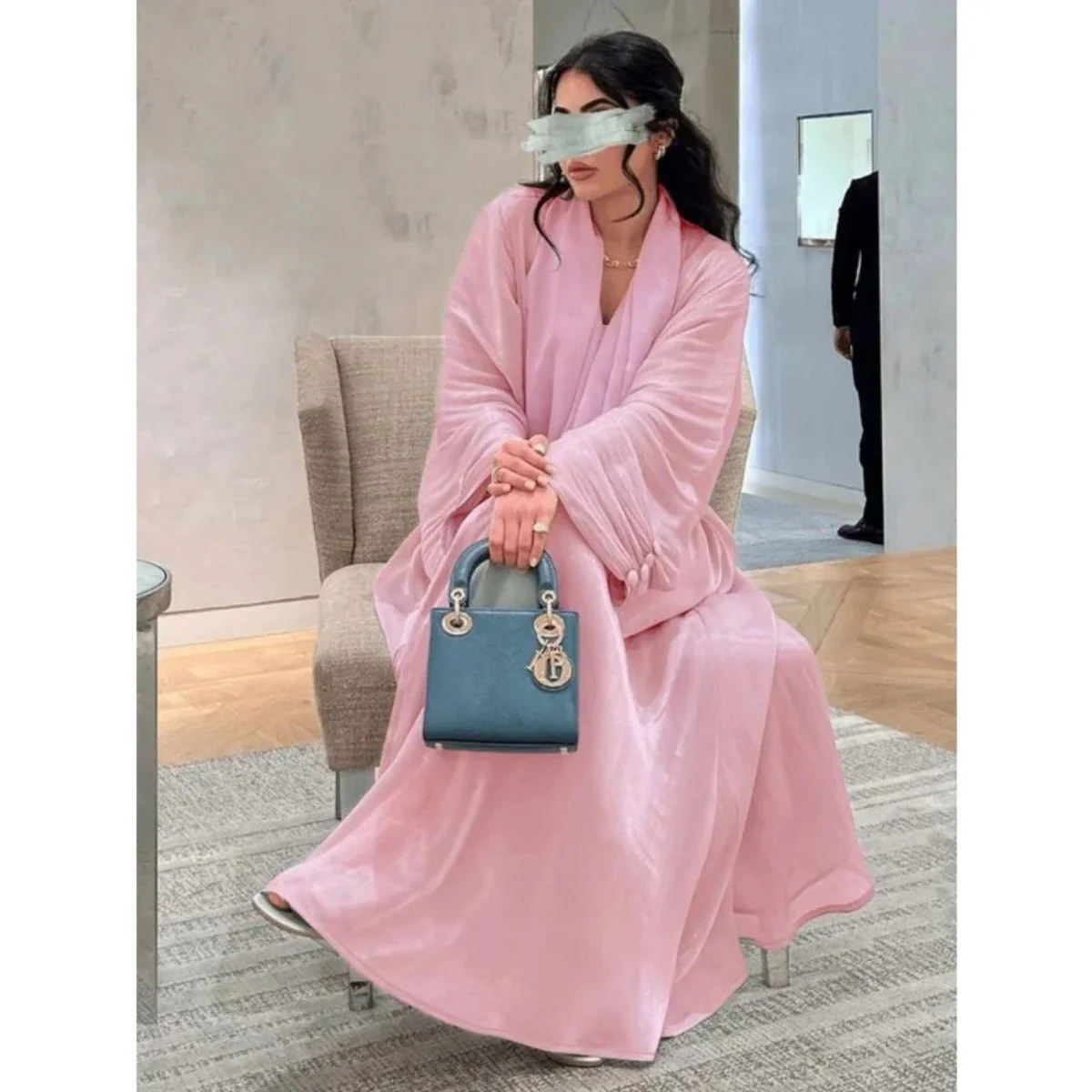 Shiny Satin Open Abaya | Shiny Abaya With Flying Sleeves (MOA141) - Image 13