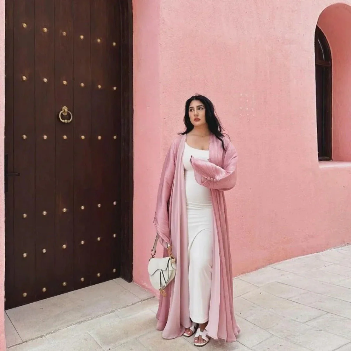 Shiny Satin Open Abaya | Shiny Abaya With Flying Sleeves (MOA141) - Image 14