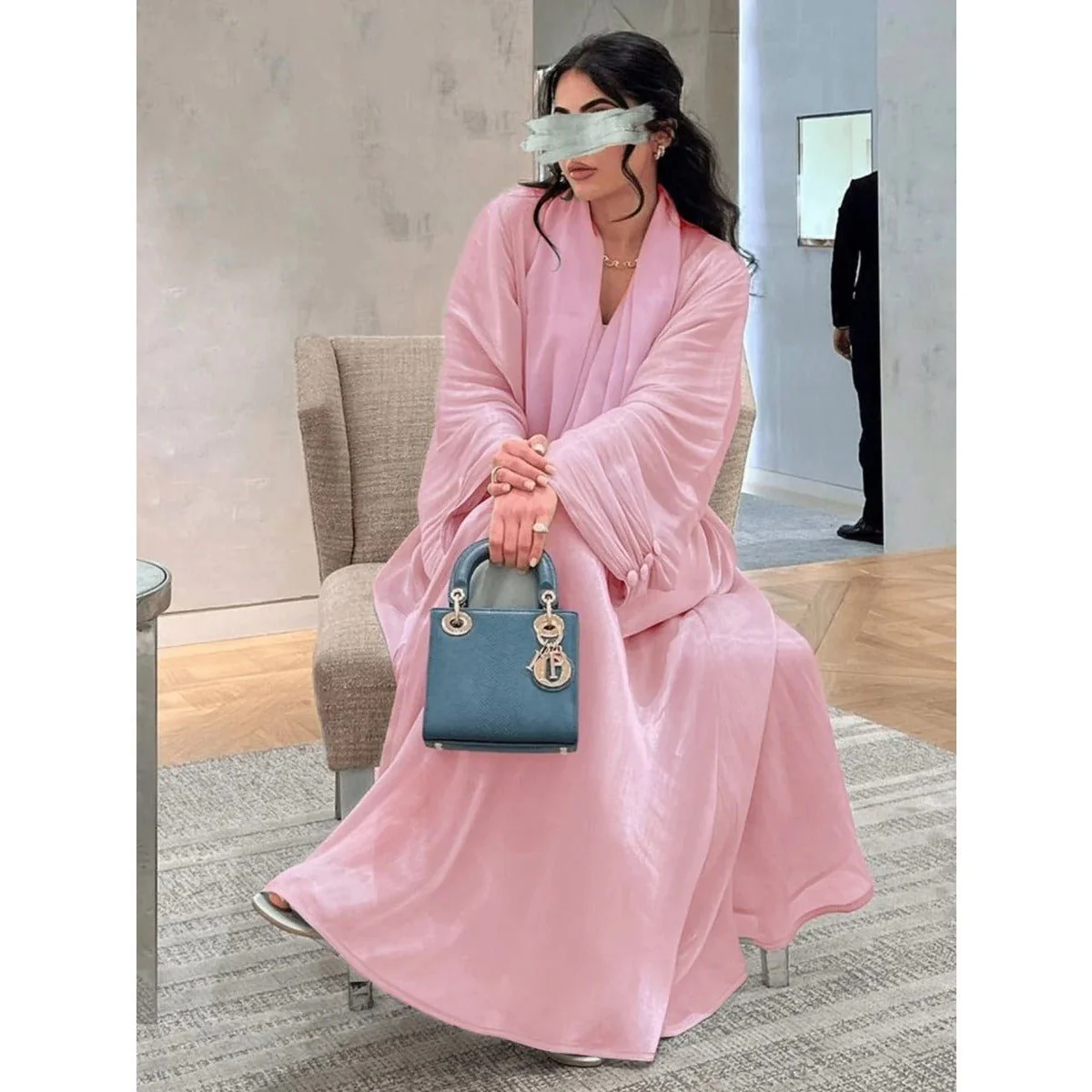 Shiny Satin Open Abaya | Shiny Abaya With Flying Sleeves (MOA141) - Image 17