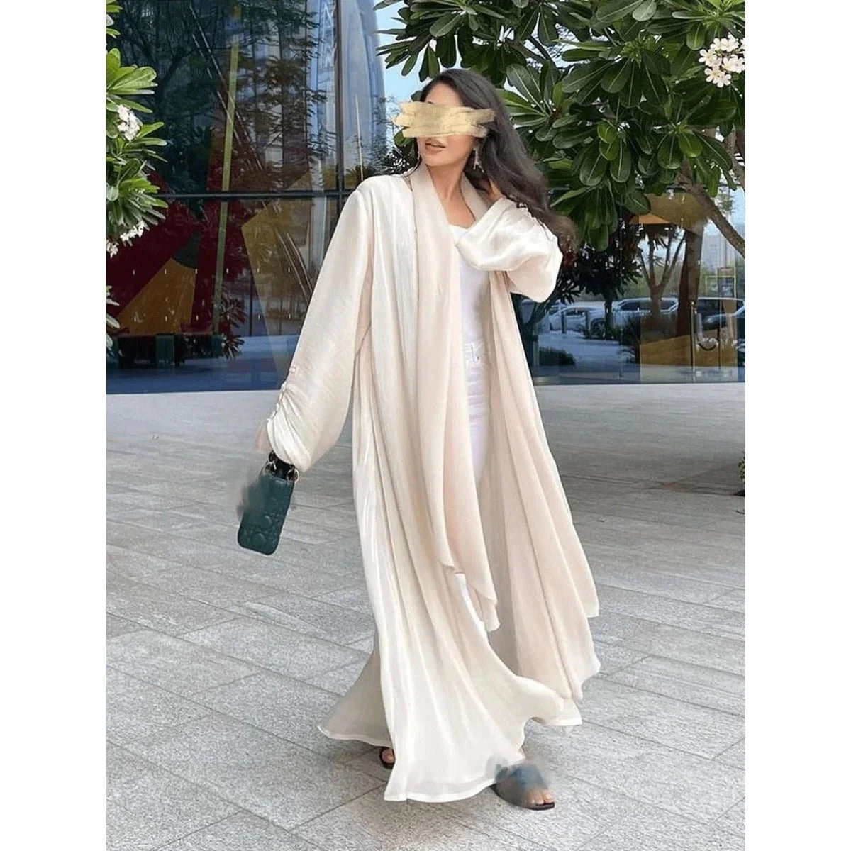 Shiny Satin Open Abaya | Shiny Abaya With Flying Sleeves (MOA141) - Image 20