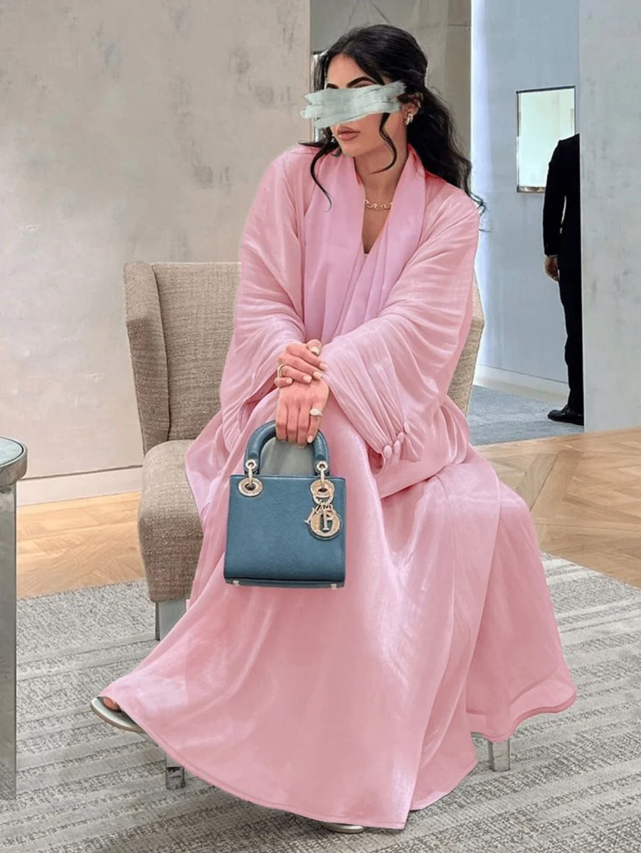 Shiny Satin Open Abaya | Shiny Abaya With Flying Sleeves (MOA141) - Image 21