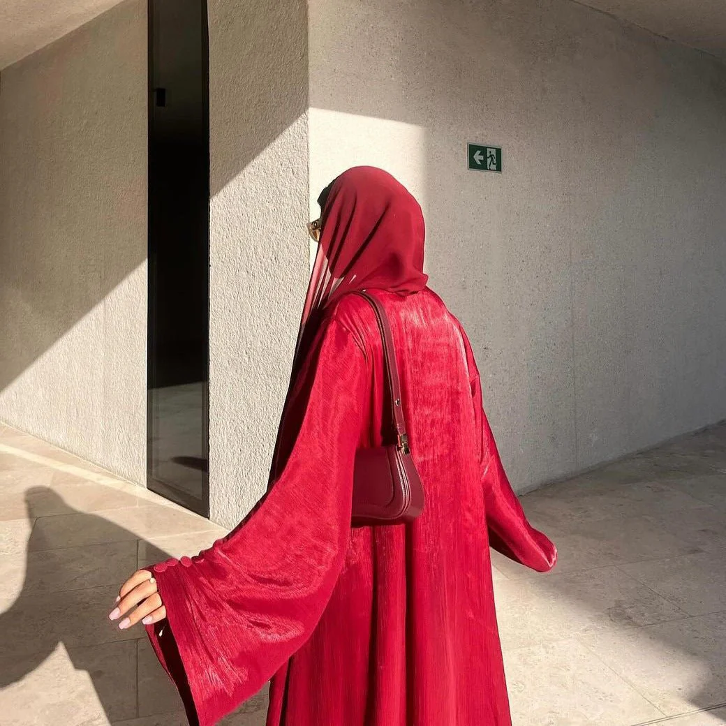 Shiny Satin Open Abaya | Shiny Abaya With Flying Sleeves (MOA141) - Image 23