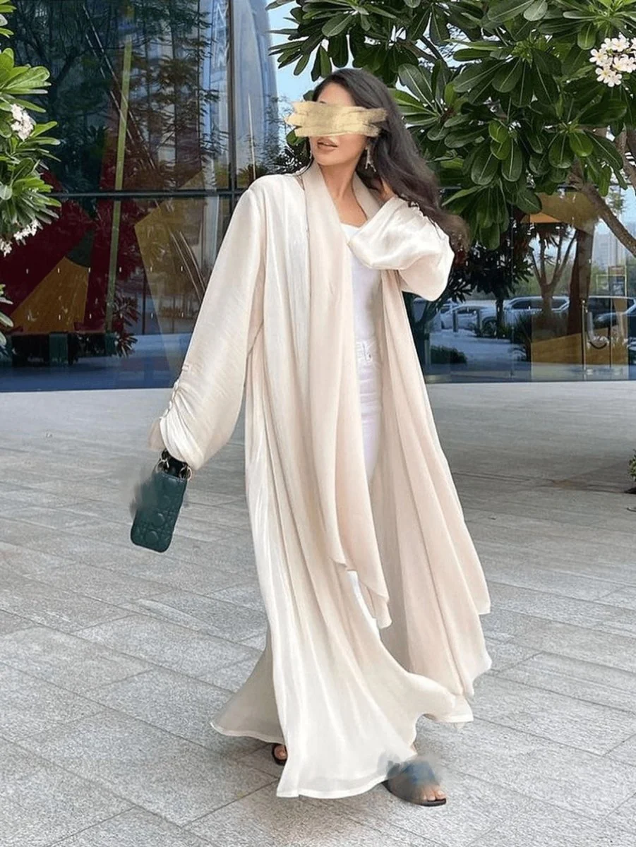 Shiny Satin Open Abaya | Shiny Abaya With Flying Sleeves (MOA141) - Image 24