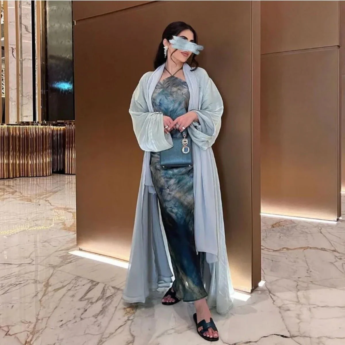 Shiny Satin Open Abaya | Shiny Abaya With Flying Sleeves (MOA141) - Image 3