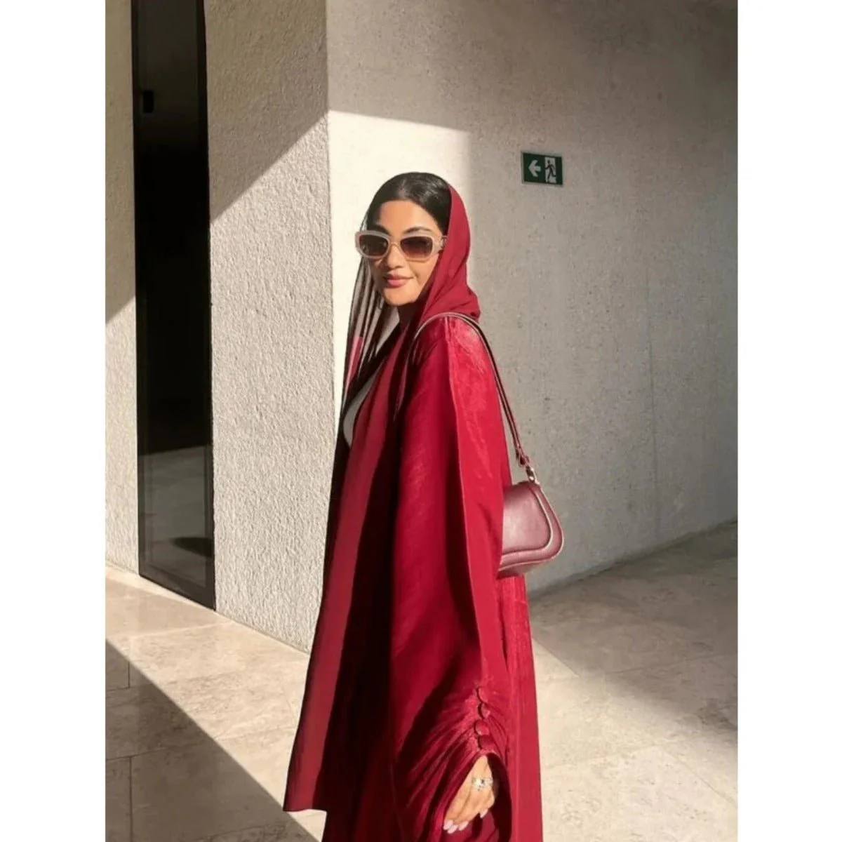 Shiny Satin Open Abaya | Shiny Abaya With Flying Sleeves (MOA141) - Image 4