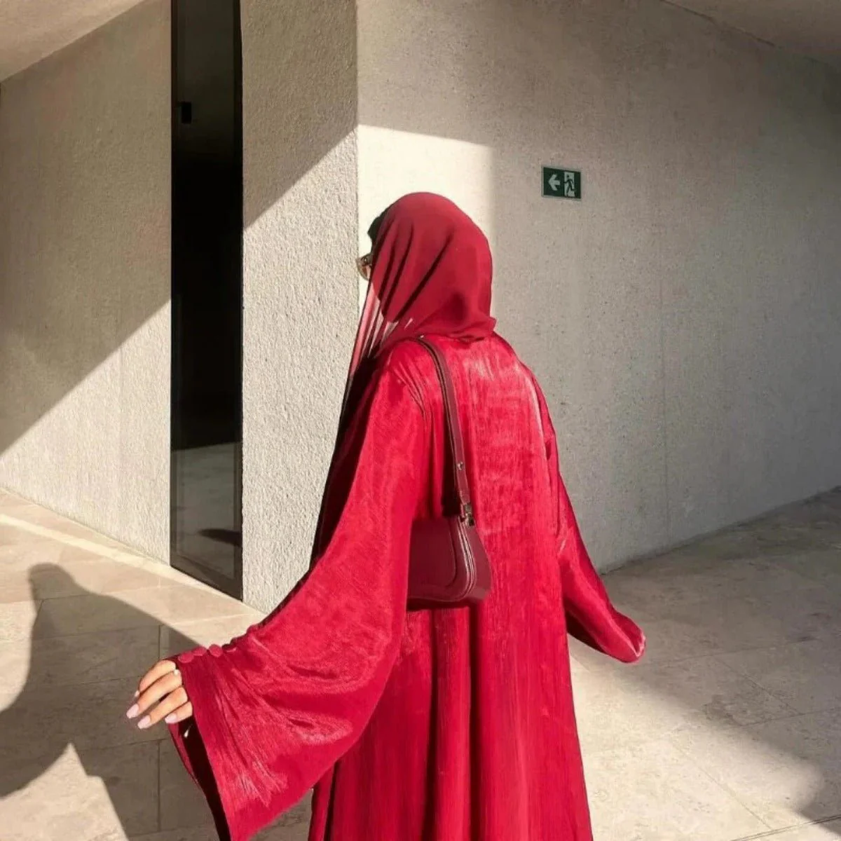 Shiny Satin Open Abaya | Shiny Abaya With Flying Sleeves (MOA141) - Image 5