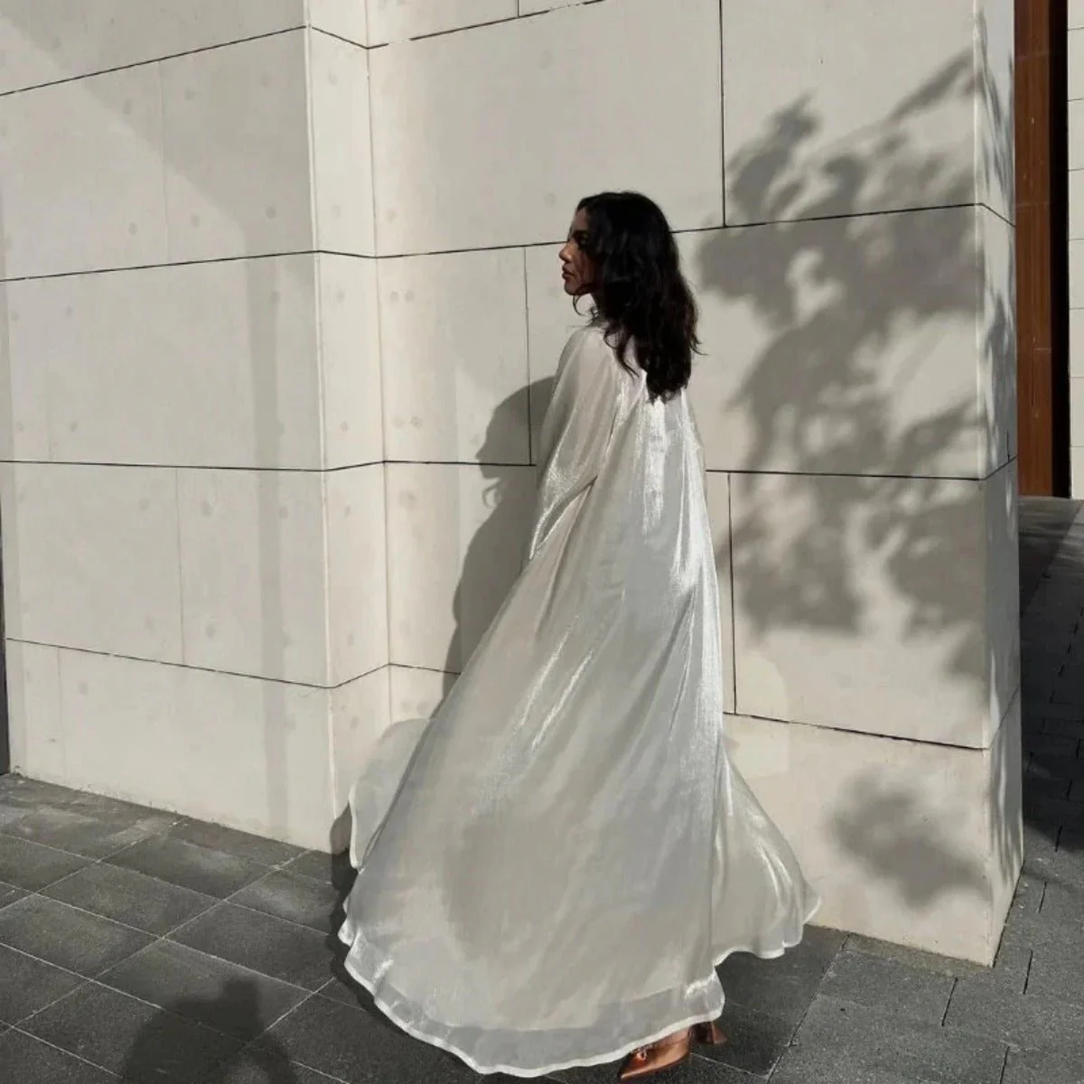 Shiny Satin Open Abaya | Shiny Abaya With Flying Sleeves (MOA141) - Image 8