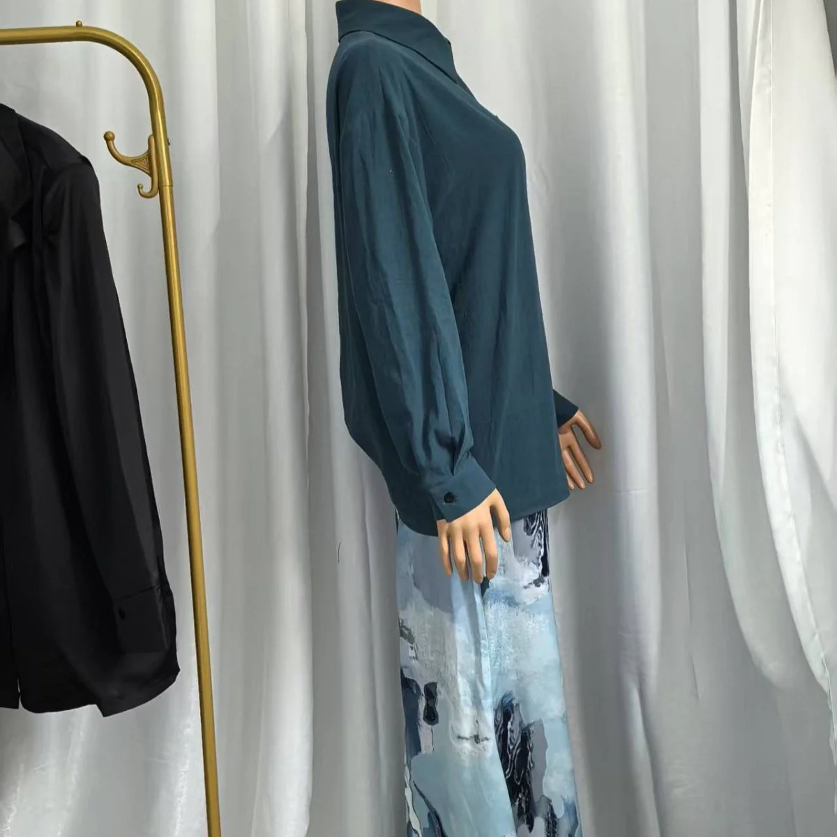Shirt & Abstract Print Skirt Set | Collared Blouse Two-Piece Outfit(MS260) - Image 6