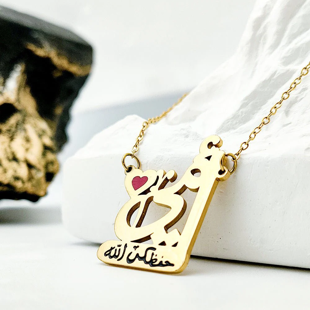 Simple Red Love Lettering Stainless Steel 18K Gold Plated Oil Dripping Necklace(MAC230)(WITH GIFT BOX) - Image 2