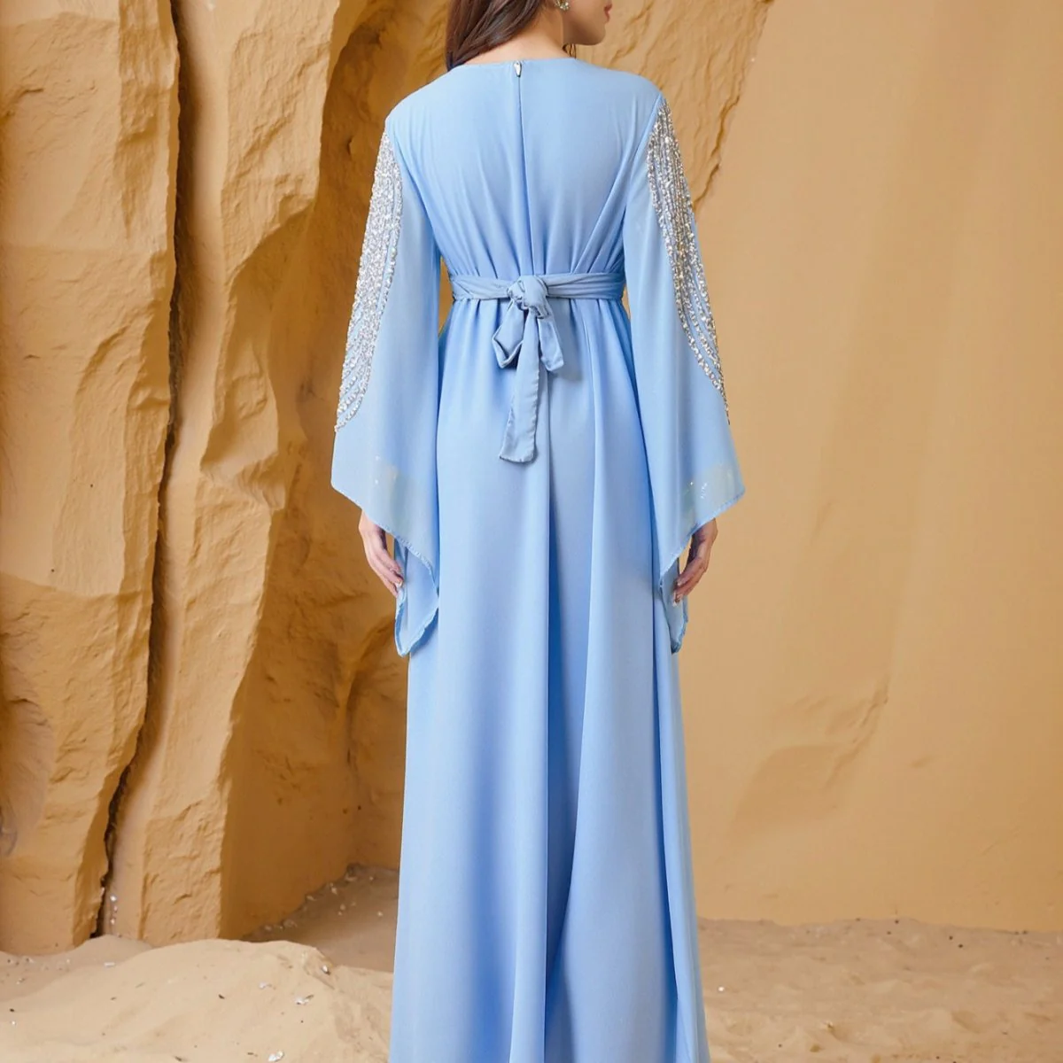 Sky Blue Or Pink Beaded Kaftan Abaya (MA372) - Image 6