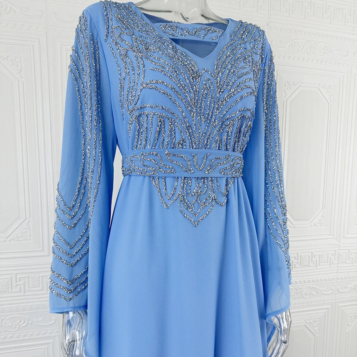Sky Blue Or Pink Beaded Kaftan Abaya (MA372) - Image 8