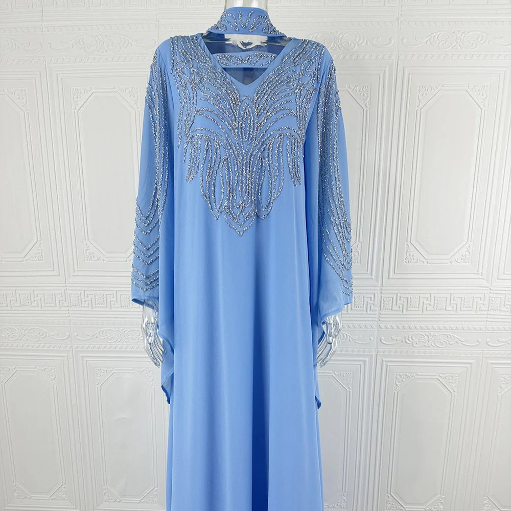 Sky Blue Or Pink Beaded Kaftan Abaya (MA372) - Image 9