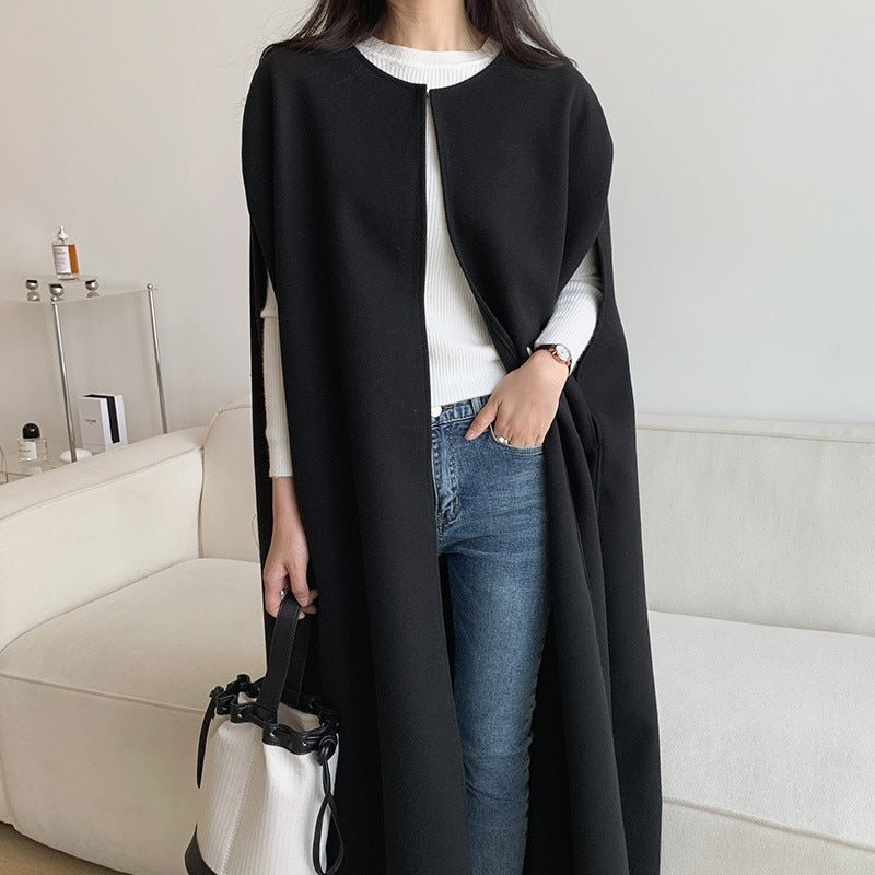 Sleeveless Cape Vest | Minimalist Long Wool-Blend Gilet Coat (MS204) - Image 2