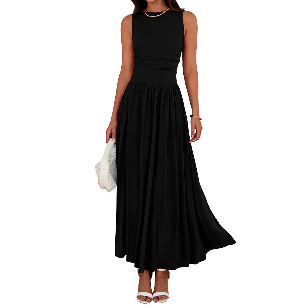 Sleeveless Gathered Waist Maxi Dress with Pockets(MA395) - Image 2