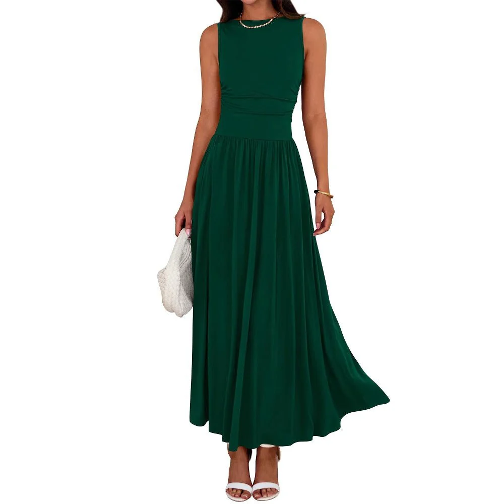 Sleeveless Gathered Waist Maxi Dress with Pockets(MA395) - Image 3