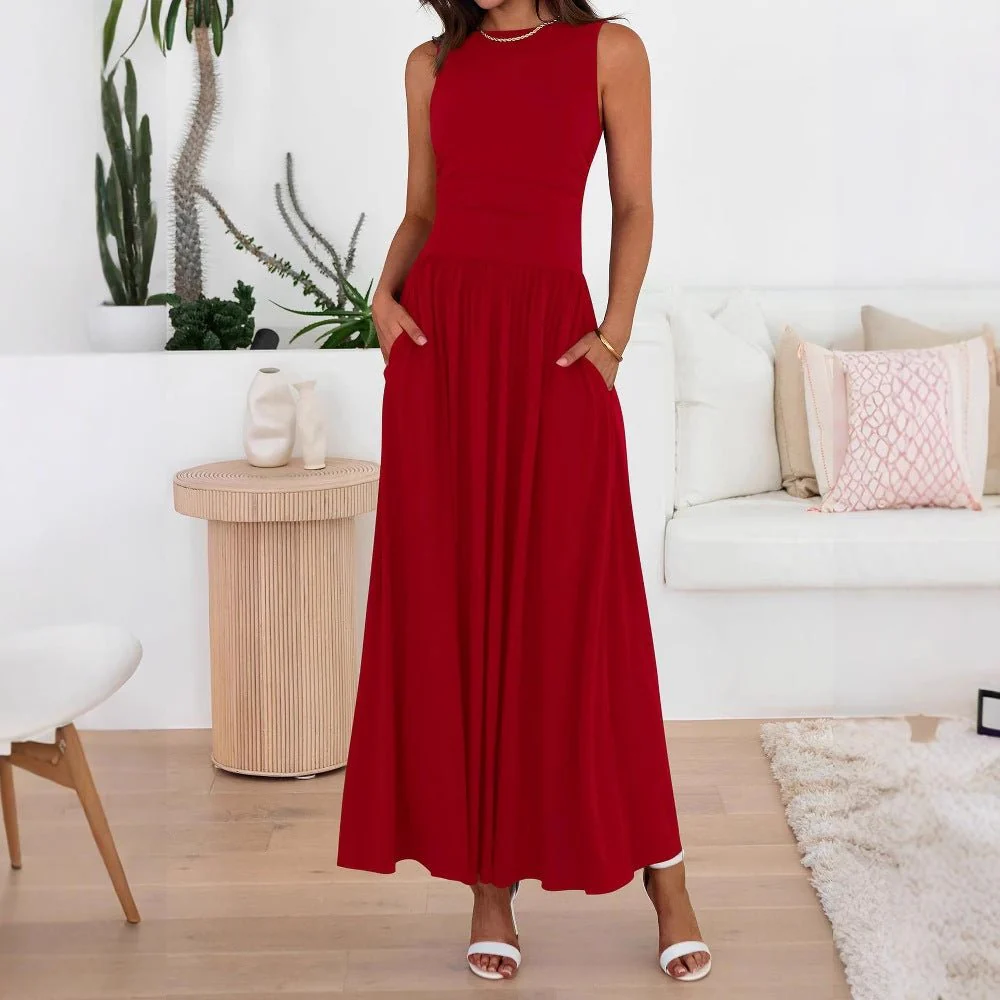 Sleeveless Gathered Waist Maxi Dress with Pockets(MA395) - Image 4