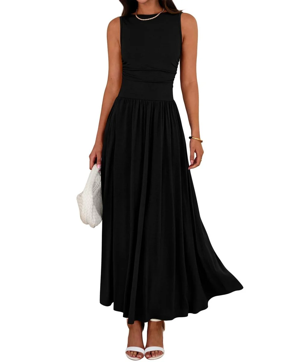 Sleeveless Gathered Waist Maxi Dress with Pockets(MA395) - Image 6