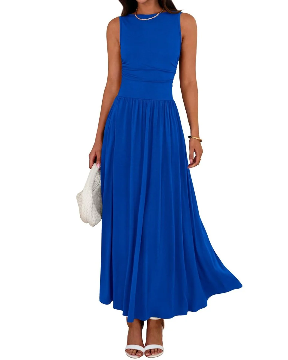 Sleeveless Gathered Waist Maxi Dress with Pockets(MA395) - Image 7