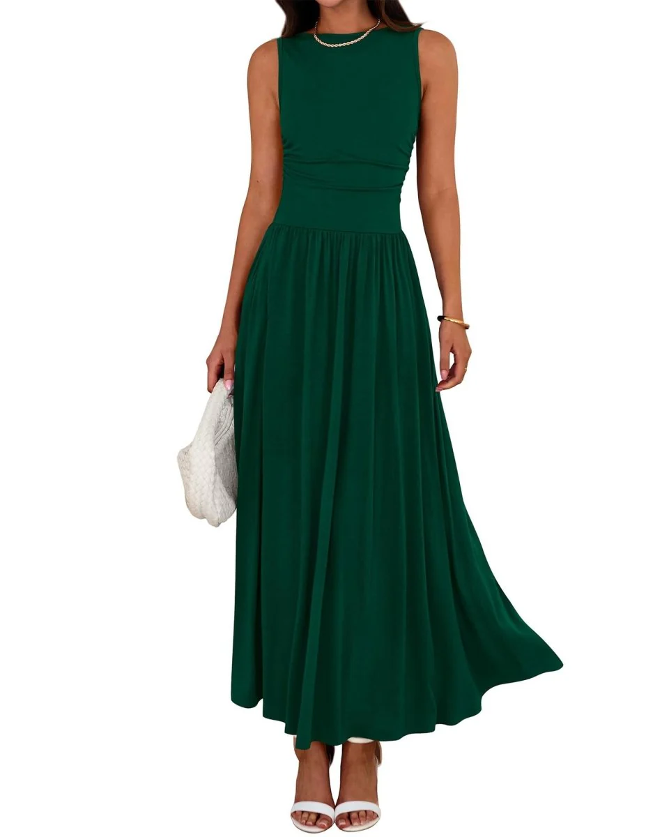 Sleeveless Gathered Waist Maxi Dress with Pockets(MA395) - Image 8