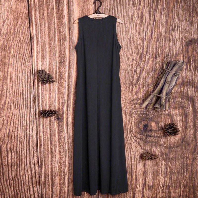 Sleeveless Silk Maxi Dress with Pockets | A-Line Silk Maxi Dress With No Sleeves (MS189) - Image 5