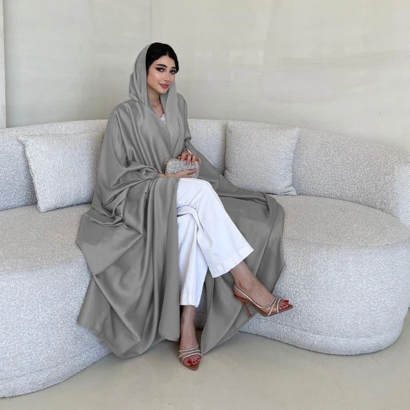Soft Forged Bat Sleeve Abaya Robe | V-Neck Satin Cardigan Dress(MOA224) - Image 13