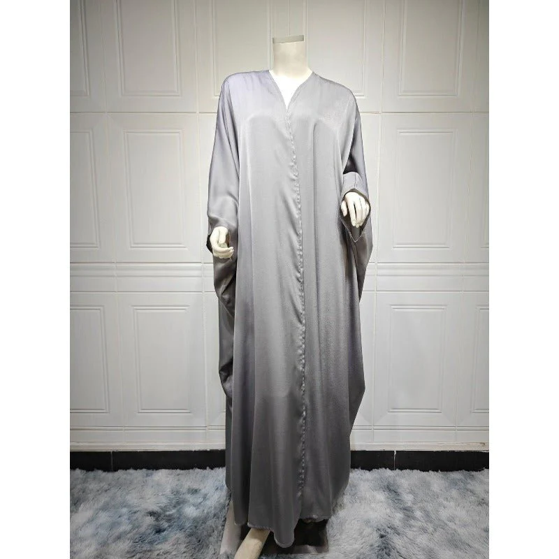 Soft Forged Bat Sleeve Abaya Robe | V-Neck Satin Cardigan Dress(MOA224) - Image 14