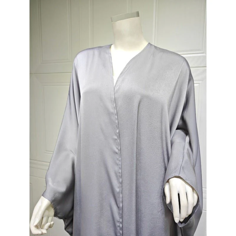 Soft Forged Bat Sleeve Abaya Robe | V-Neck Satin Cardigan Dress(MOA224) - Image 15